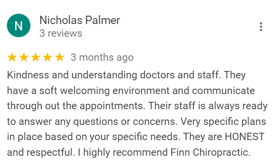 Finn chiropractic Reviews on Google by Nicholas Palmer
